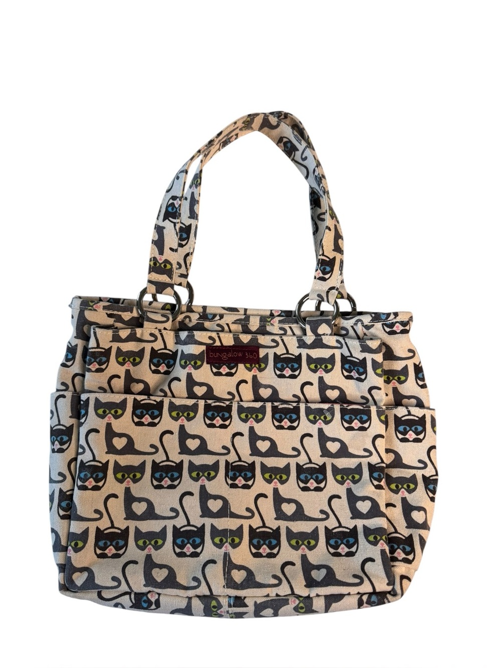 Bungalow 360 Cat Kitty Canvas Tote Messenger Purse Zipper Bag